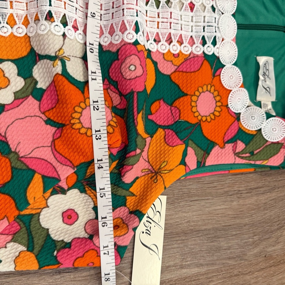 Eliza J Mod Shift Style Dress Women’s Sz 8 Green Floral Flowers Lace Colorful - Picture 7 of 9